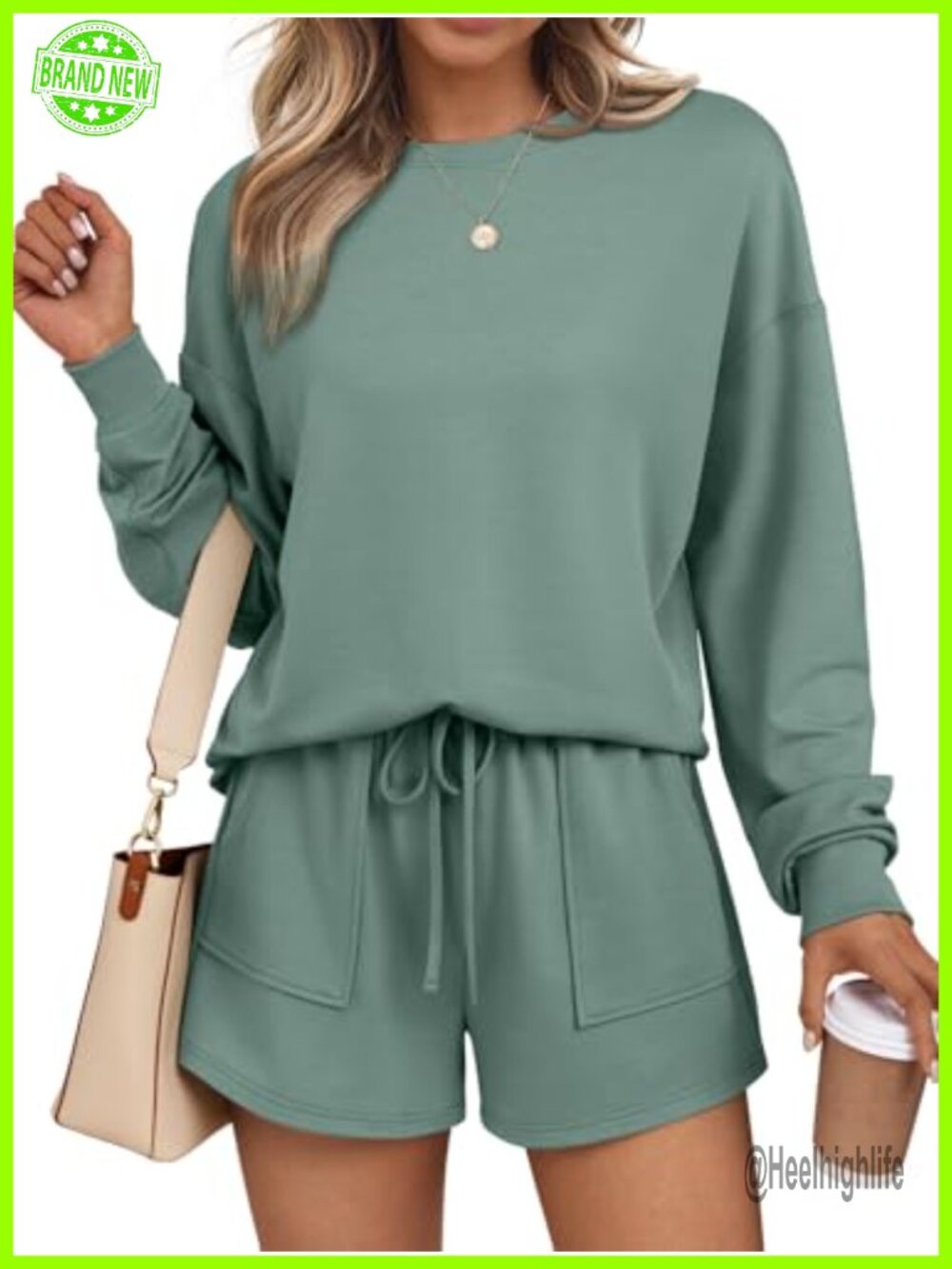 Women's Two Piece Lounge Set Long Sleeve Top Shorts